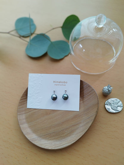 黒蝶パール 8mm シルバーピアス - Himekobo