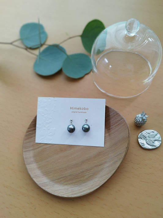 黒蝶パール 8mm シルバーピアス - Himekobo