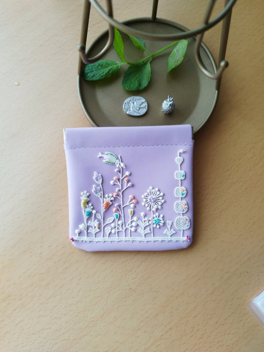 Floral Stitch Pouch - lavender - Himekobo